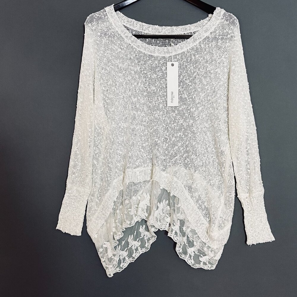NWT Millau White Lightweight Knit Long Sleeve Sweater in M